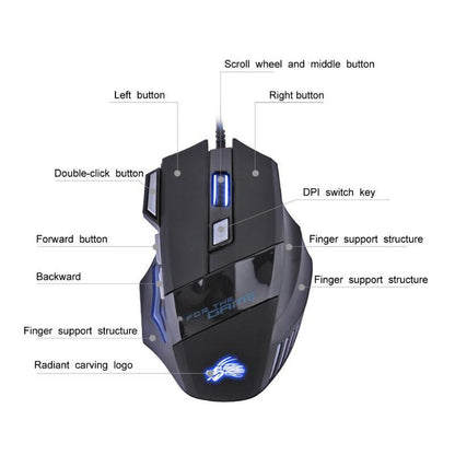 Wired Gaming Mouse | 5500 DPI | 7-Color LED Backlight | 7 Buttons