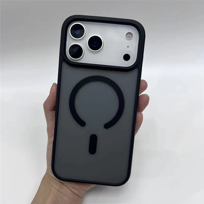 Iphone 17 Pro max in a matte black case with magsafe held in hand