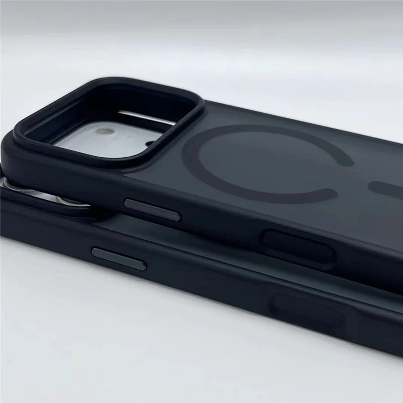 Iphone 17 Pro and Pro max Matte Black cases with magsafe stacked together