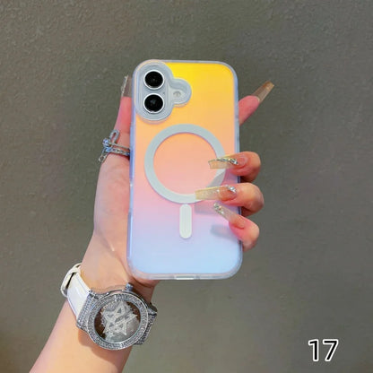Iphone 17 with colour changing sunset-sky case with magsafe held in hand