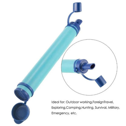 Blue water filter with a close-up inset on a white background