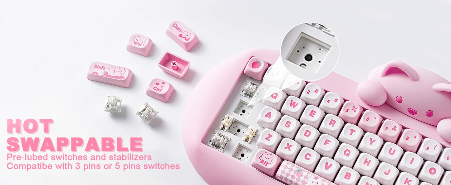 YUNZII C68 Hi-Fi Wireless Gaming Keyboard – 65% Custom RGB Mechanical Keyboard, Hot-Swappable, Ergonomic, Cute Cat Design