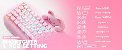 YUNZII C68 Hi-Fi Wireless Gaming Keyboard – 65% Custom RGB Mechanical Keyboard, Hot-Swappable, Ergonomic, Cute Cat Design