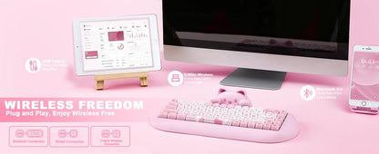 YUNZII C68 Hi-Fi Wireless Gaming Keyboard – 65% Custom RGB Mechanical Keyboard, Hot-Swappable, Ergonomic, Cute Cat Design