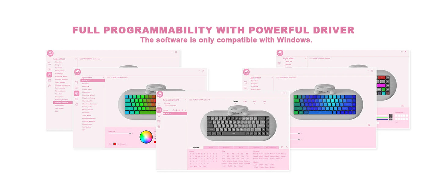 YUNZII C68 Hi-Fi Wireless Gaming Keyboard – 65% Custom RGB Mechanical Keyboard, Hot-Swappable, Ergonomic, Cute Cat Design