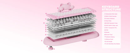 YUNZII C68 Hi-Fi Wireless Gaming Keyboard – 65% Custom RGB Mechanical Keyboard, Hot-Swappable, Ergonomic, Cute Cat Design
