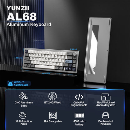 YUNZII AL68 Wireless Mechanical Keyboard | QMK/VIA, Hot-Swap, Gasket, Aluminum Build