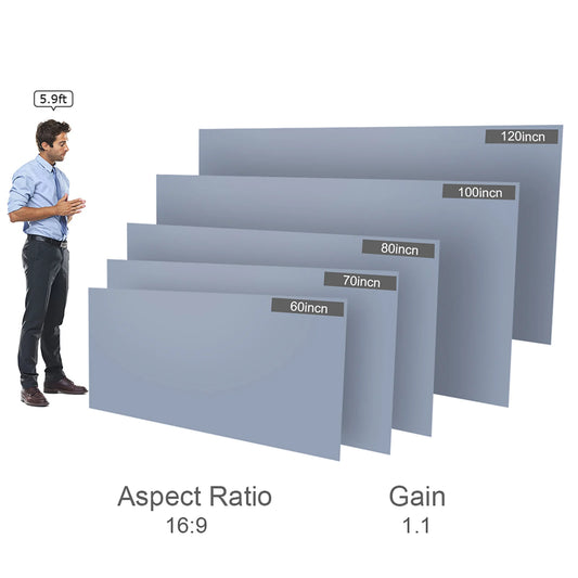 Frameless HD Projector Screen – Foldable 16:9 Grey Screen (60"–120") for Home Theater and Office Presentations