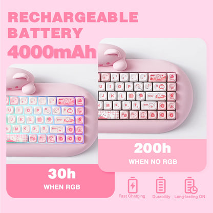 YUNZII C68 Hi-Fi Wireless Gaming Keyboard – 65% Custom RGB Mechanical Keyboard, Hot-Swappable, Ergonomic, Cute Cat Design