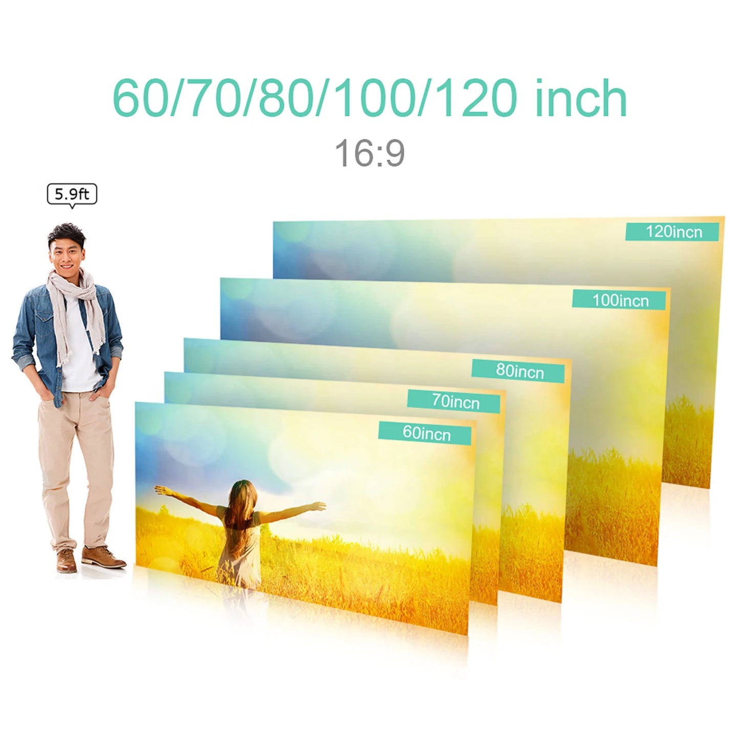 Frameless HD Projector Screen – Foldable 16:9 Grey Screen (60"–120") for Home Theater and Office Presentations