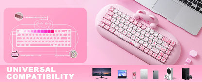 YUNZII C68 Hi-Fi Wireless Gaming Keyboard – 65% Custom RGB Mechanical Keyboard, Hot-Swappable, Ergonomic, Cute Cat Design
