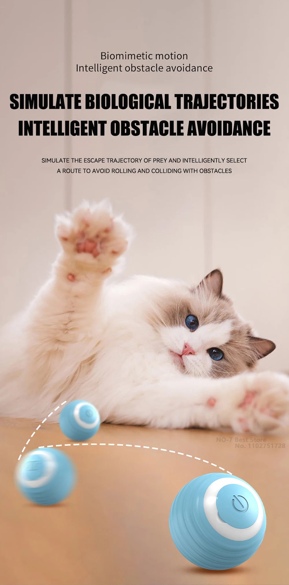 Smart Cat Interactive Toy Ball – Automatic Rolling, Obstacle Avoidance, USB Rechargeable, for Indoor Cats