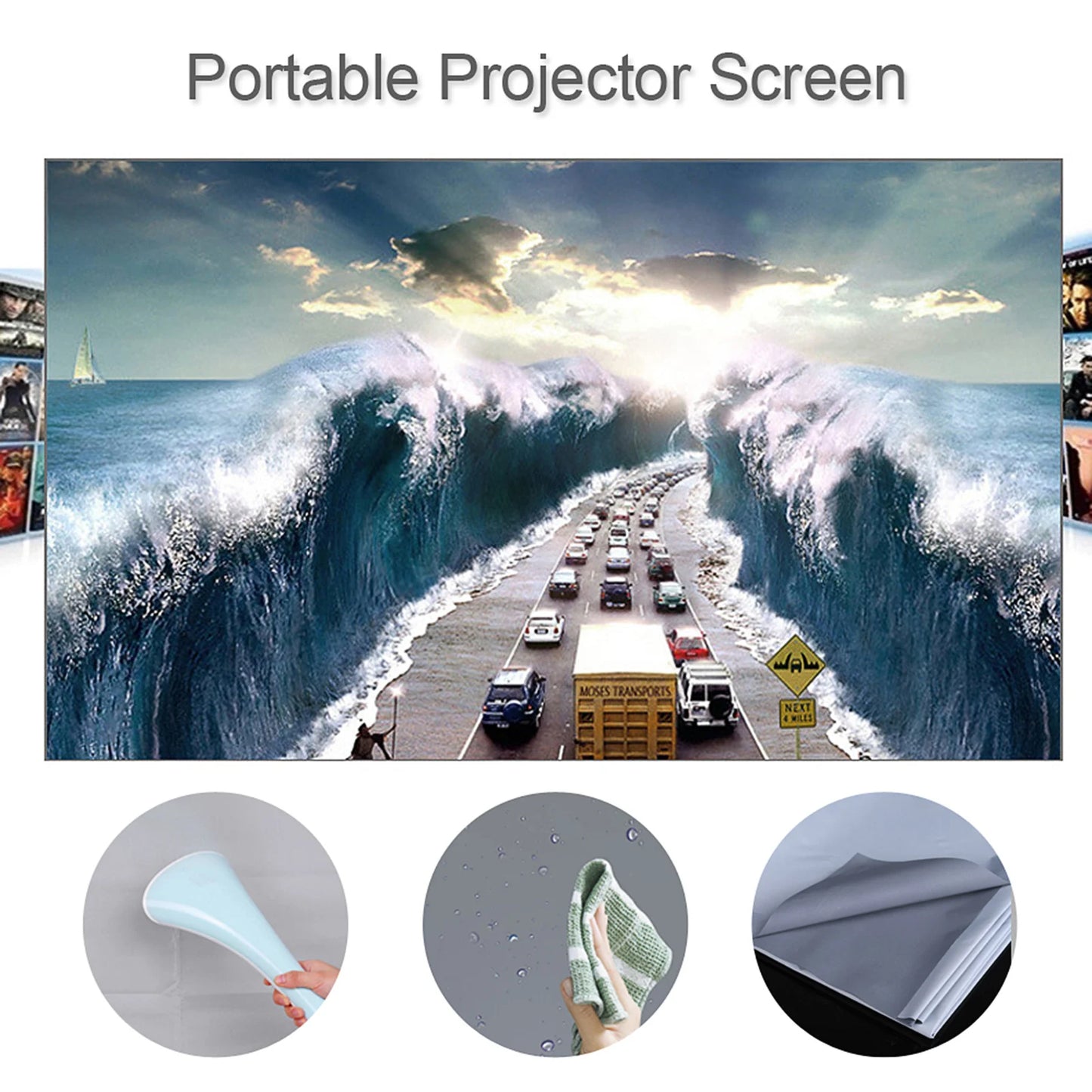 Frameless HD Projector Screen – Foldable 16:9 Grey Screen (60"–120") for Home Theater and Office Presentations