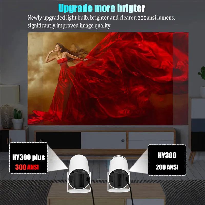 DITONG HY300 Plus HD Projector | 4K Decoding, Android 11, WiFi 6, 300 ANSI, Auto Focus