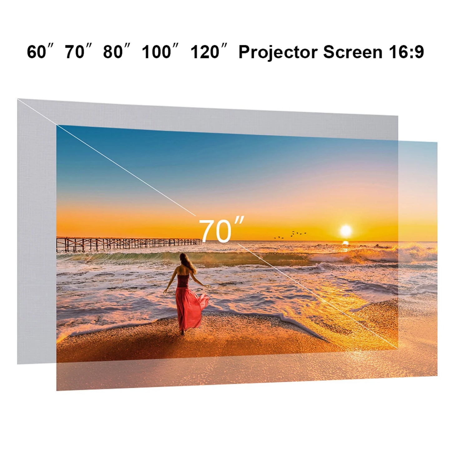 Frameless HD Projector Screen – Foldable 16:9 Grey Screen (60"–120") for Home Theater and Office Presentations