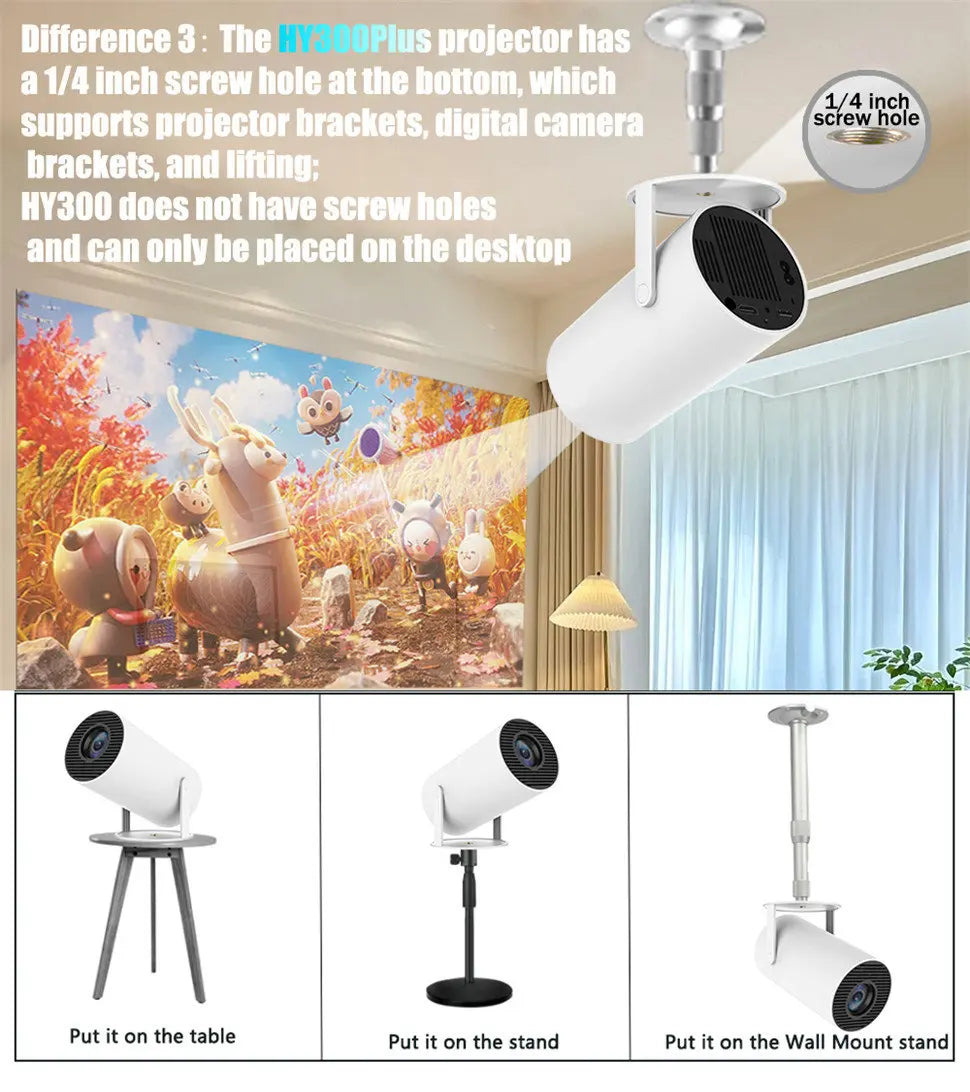DITONG HY300 Plus HD Projector | 4K Decoding, Android 11, WiFi 6, 300 ANSI, Auto Focus