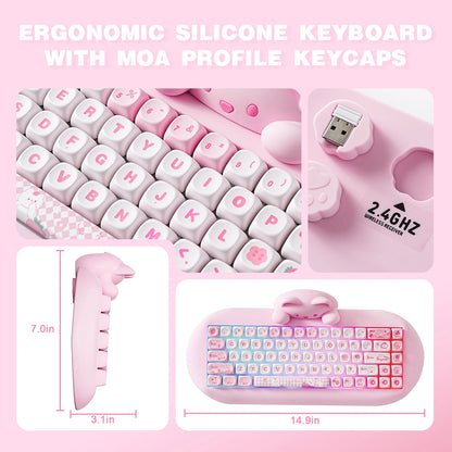 YUNZII C68 Hi-Fi Wireless Gaming Keyboard – 65% Custom RGB Mechanical Keyboard, Hot-Swappable, Ergonomic, Cute Cat Design