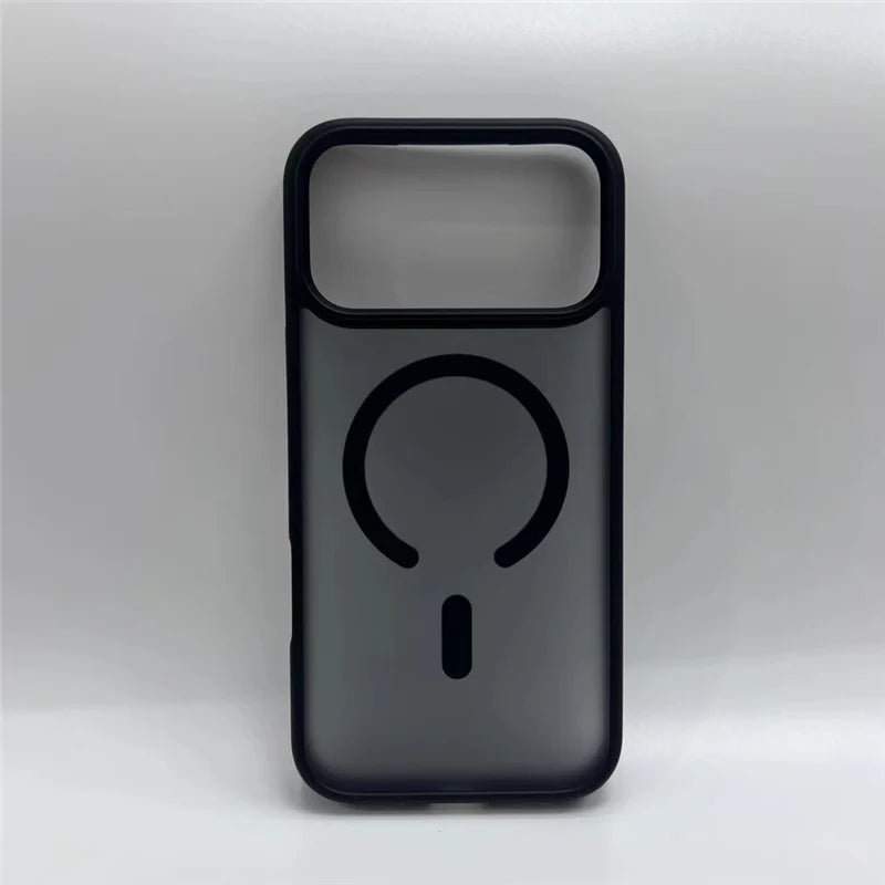 Iphone 17 pro max matte black translucent case with magsafe in a white background