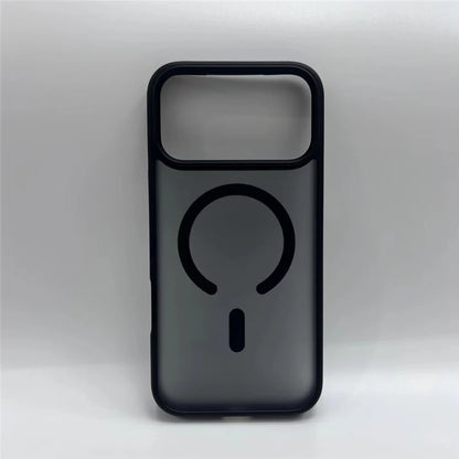 Iphone 17 pro max matte black translucent case with magsafe in a white background